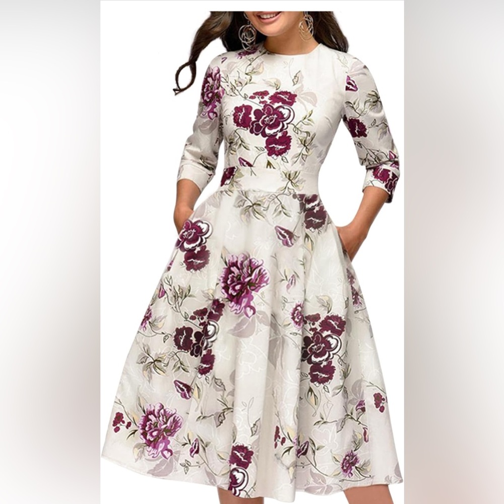 Floral Midi Dress with Purple Accents